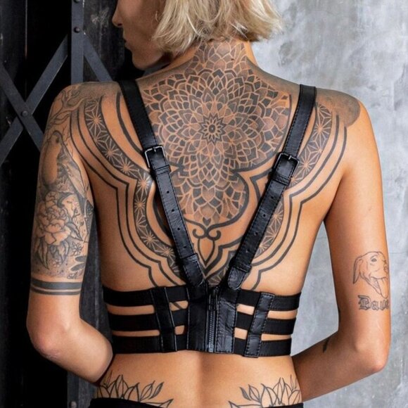 Jungle Tribe Triple Threat 2.0 Black Leather Harness Corset Small - Picture 3 of 9